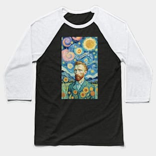 Starry Sunflowers: A Van Gogh Tribute Portrait Baseball T-Shirt